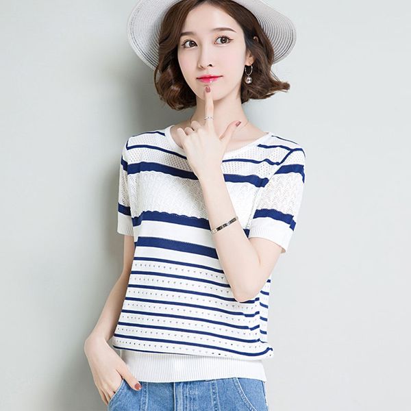 

2019 summer women pullover striped short sleeve ladies fashion yellow cool pull femme hiver new arrival jumper knitwear, White;black