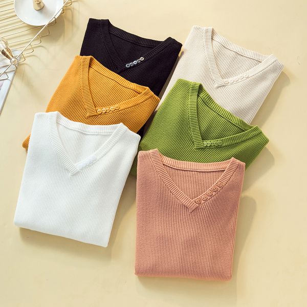 

2019 spring autumn the new women's knitted pullovers v-neck slim basic sweater elastic jumpers women's fashion slim sweater, White;black