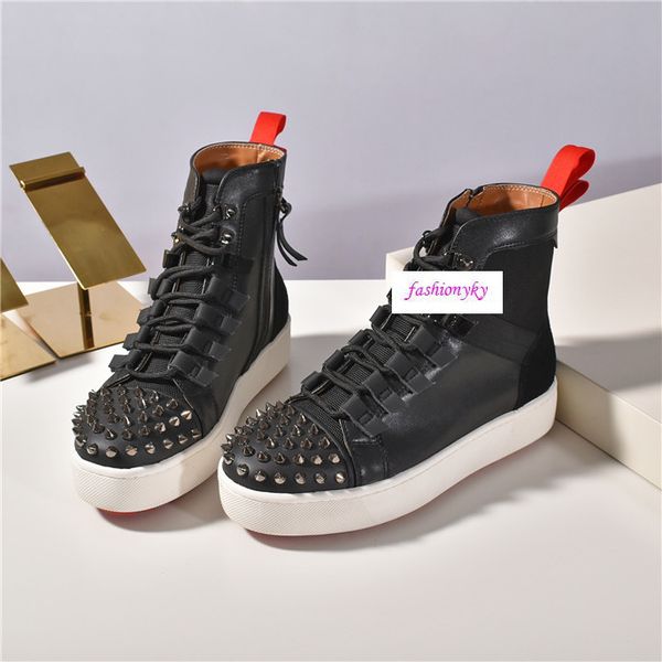 

new flat sneakers designer luxury mens red bottoms shoes womens rivet spiky sock junior spikes flat shoess, Black
