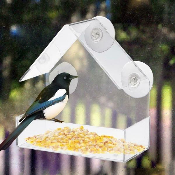 

Practical Acrylic Transparent Bird Squirrel Feeder Tray Birdhouse Window Suction Cup Tools Easy To Install Pet Supplies