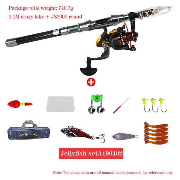 

deukio 2.1m high strength fishing rod + js2000 spinning reel fishing kit cast boat