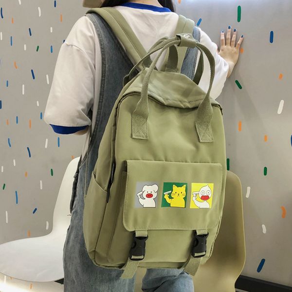 

hocodo cute waterproof nylon women backpack female solid color schoolbag for teenagers large capacity portable travel backbag