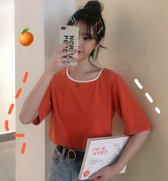 

short sleeved t-shirt female summer 2019 new candy color tees cotton, White