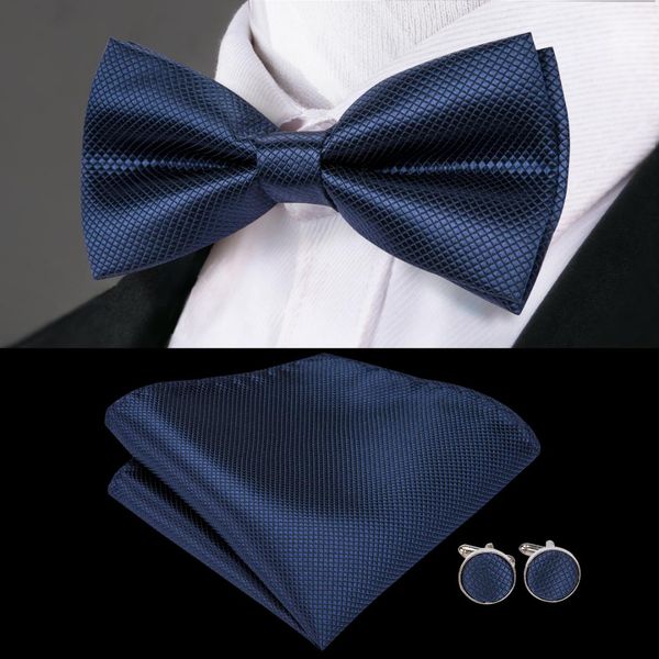 

hi-tie brand men's bow tie fashion blue solid silk bowtie hanky cufflinks set male wedding bowties noeud papillon homme lh-753, Blue;purple