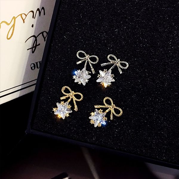 

drejew star butterfly rhinestone statement earrings gold silver 925 crystal stud earrings sets for women jewelry, Golden;silver