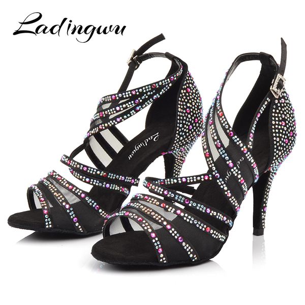 

ladingwu women ballroom latin dance shoes black red apricot brown rhinestone salsa tango shoes high heel 6/7.5/8.5/9/10cm