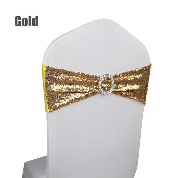 

100pc/lot round buckle elastic spandex chair sash band with gold/silver sequin for wedding party ceremony banquet decoration