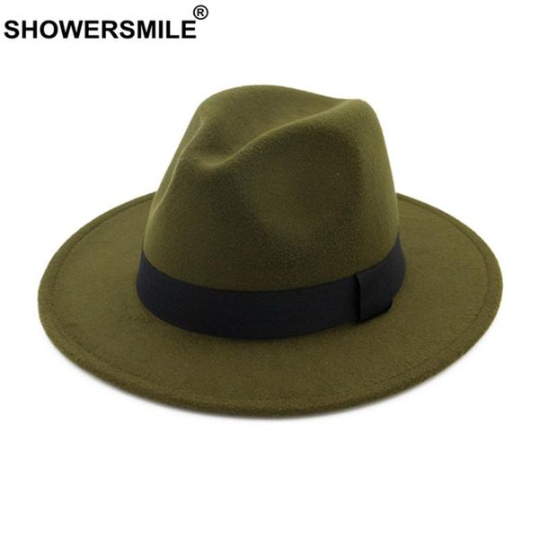 

showersmile deep green pork pie hat hat fedora woolen autumn winter hats for women men british syle wide brim panama cap, Blue;gray