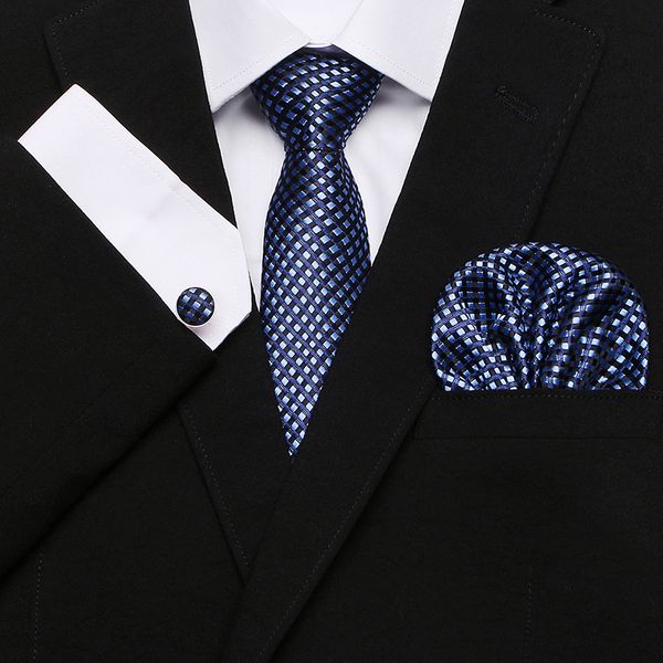 

mens ties fshion plaid hanky handkerchief cufflinks striped plaid dot men's silk ties for men suit cravate homme, Blue;purple