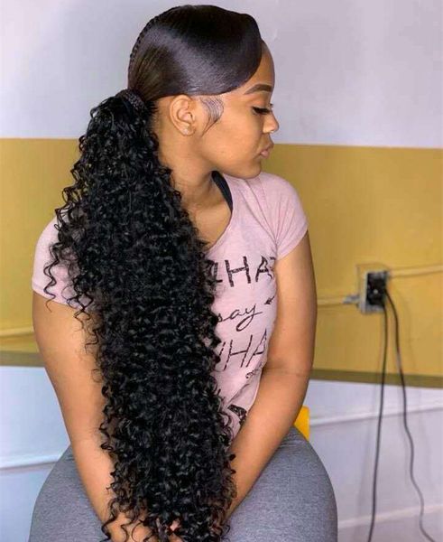 Afro kinky rabo de cavalo cacheado para as mulheres negras remy preto natural do cabelo 1 peça 160g clipe em rabo de cavalo rabo de cavalo cordão wrap 100% cabelo humano rabo de cavalo