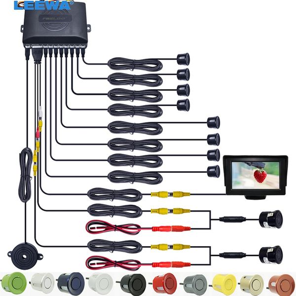 

leewa 3 in 1 car 4.3" lcd monitor 8-sensor radar 2pcs 18.5mm ccd camera dual visual rearview video parking sensor system #ca1052