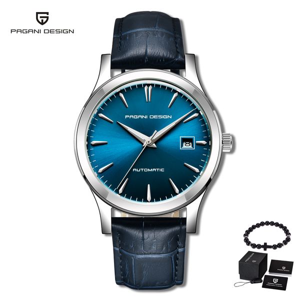 

pagani design 2019 new men's classic mechanical watches business waterproof clock genuine leather automatic watch, Slivery;brown