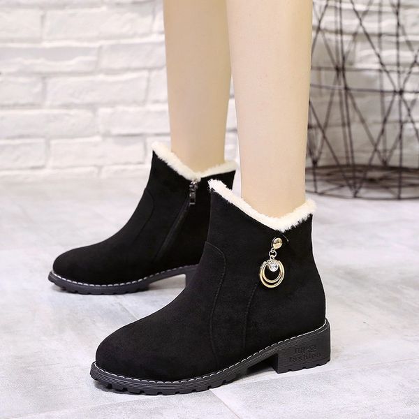 

snow boots for women shoes booties ladies winter footwear round toe zipper low heels booties boots-women rubber 2020 ankle, Black