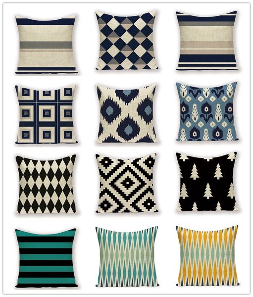 

recolour geometric square pillow covers linen home decorative pillowcase seat sofa throw pillows for couch cojines