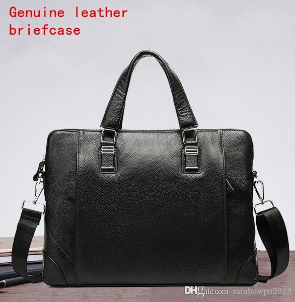 

Factory wholesale men bag soft leather mens portable shoulder bags fashion first layer leatheres business briefcase glossy leathers casual handbags, Black