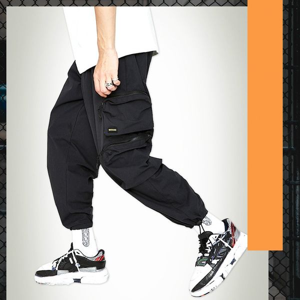 

autumn new sports pants men's street trend multi-pocket trousers trousers adjustable men's casual pants, Black