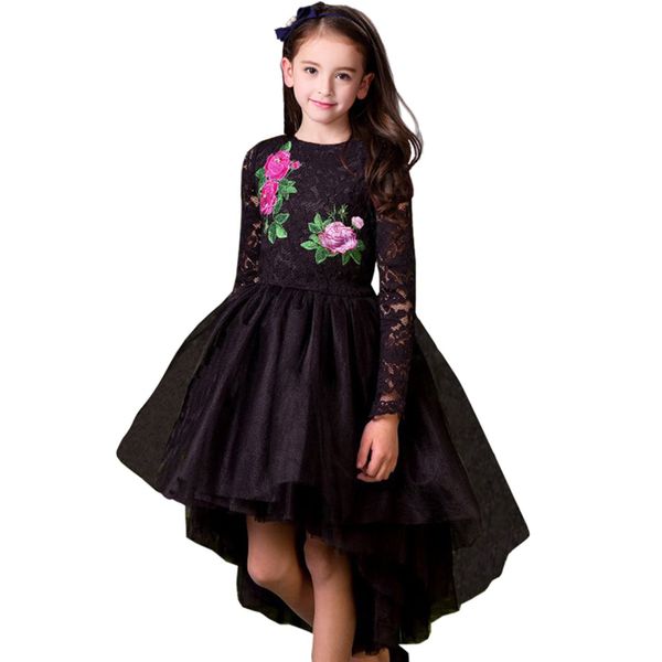 

retail girls dress baby girl lace flower embroidery mermaid black evening dresses kids party skirt tutu children boutique luxury clothing, Red;yellow