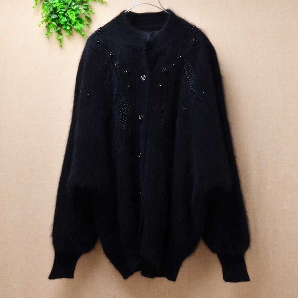 

casual women femme over size loose sweater mink cashmere knit coat lazy style solid soft hairy spring autumn cardigans jacket, White
