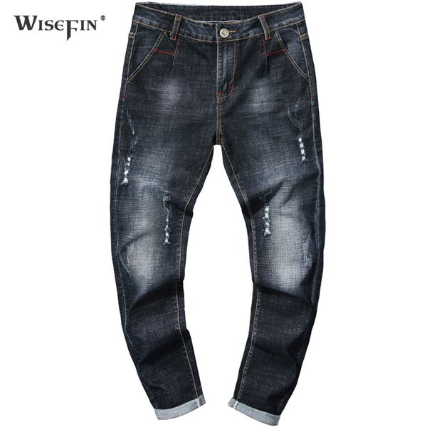 

stretch ripped jeans men vintage skinny denim pants fashion classic jeans slim fit casual long trousers hiphop d30, Blue