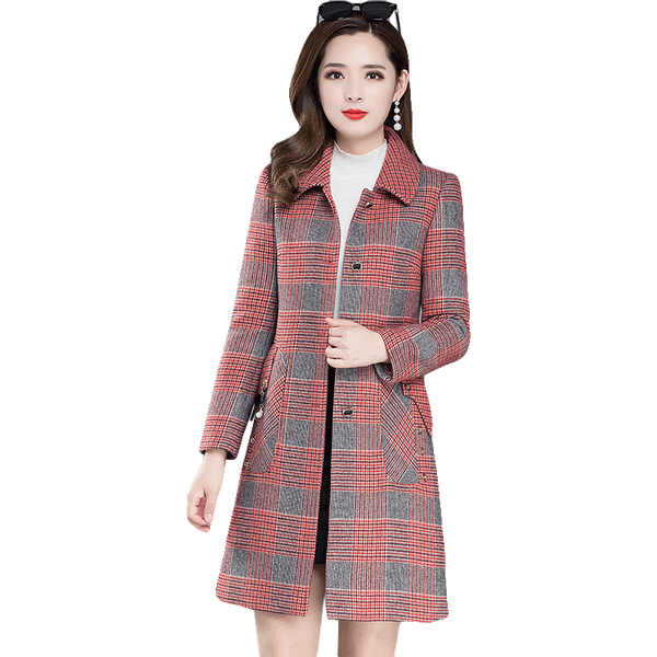 

new fashion cashmere wool coat autumn winter thicken hooundstooty coats woolen coats vintage ladies outerwear 3xl, Black