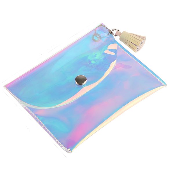

fashion women colorful laser tassel mini purse press buckle transparent wallet holographic clutch fashion make up bag, Red;black