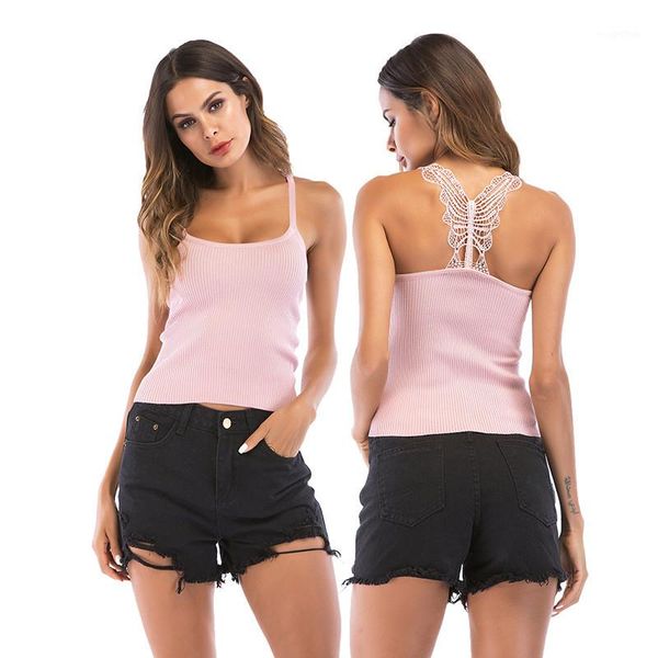 

camisole summer back crochet flower butterfly lace solid color knit strapless sleeveless tank women camis tees1, White