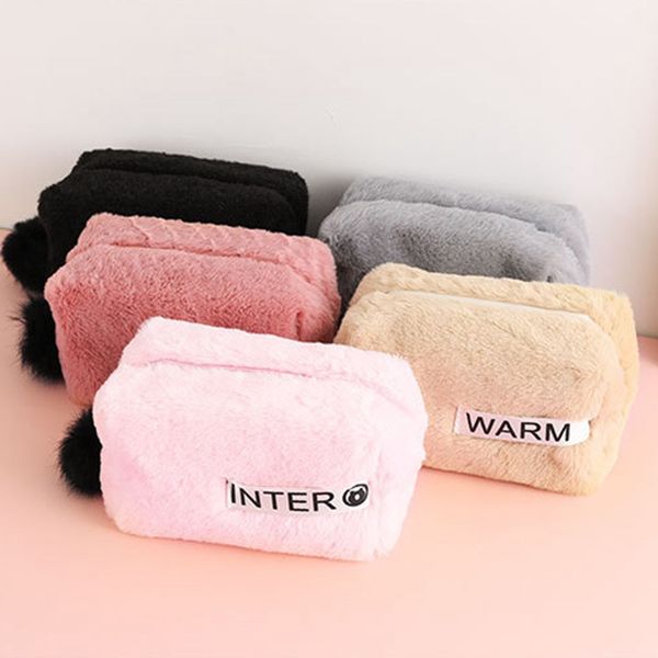 

large capacity pencil case for girl plush pencil box kawaii hairball makeup bag office school supply stationery