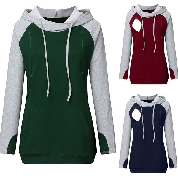 

maternity clothes pregnancy women pregnant nursing hoodie long sleeve splicing pullover hooded bluzy damskie #y2*1, White