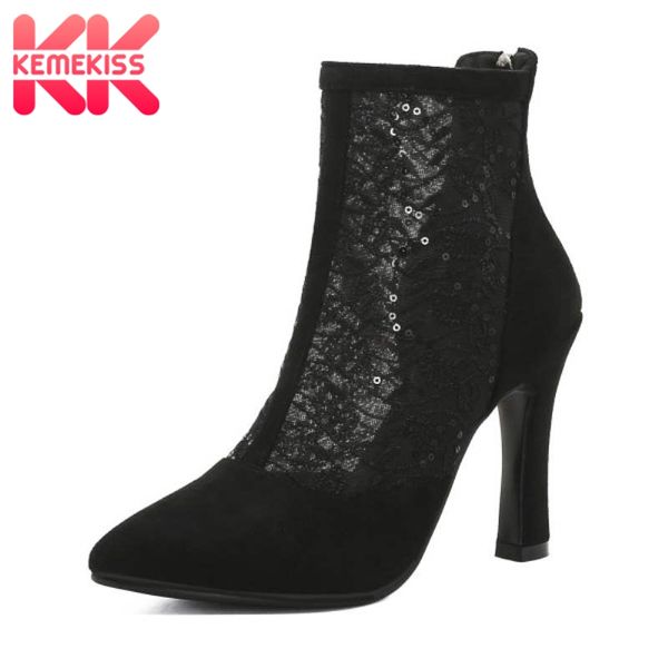 

kemekiss women summer boots fashion zipper pointed toe thin high heels shoes women simple style solid color footwear size 34-42, Black