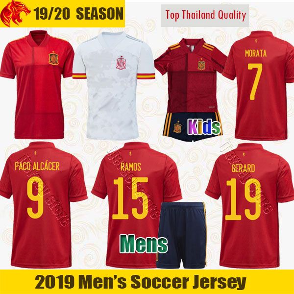 

19 20 spain soccer jerseys morata saul euro cup 2020 spain player & fans version ramos mens and kids kit gerard paco alcacer football shirt, Black;yellow