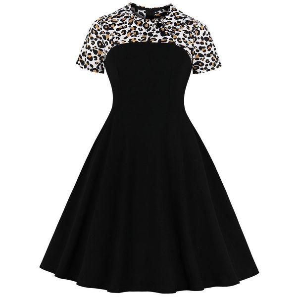 

feitong vintage dress fashion women casual vintage short sleeve slim leopard print party dress women summer vestidos, Black;gray