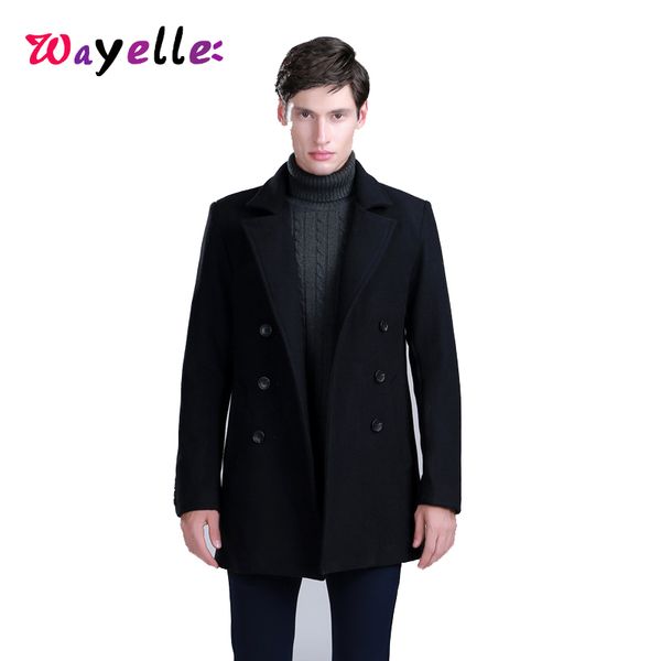

2019 new winter woolen jackets coats men casual/business long trench coat double breasted men's teens warm woolen overcoat parka, Black