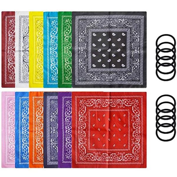 

multicolor hip hop kerchief coverchief headcloth hiking bandana scarf neck beautiful scarf (12pcs scarf+10pcs hair rings), Black