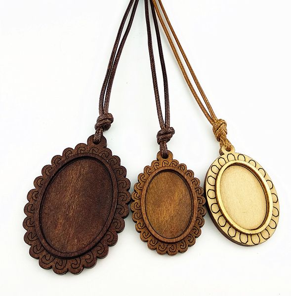 

24pcs wood cabochon settings 18x25mm 25x35mm ellipse blank wooden base with leather cord diy semi-finished neckl, Silver