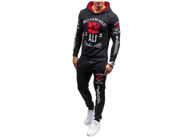 

mens clothing tracksuits sports hoodies jogger pants hooded letters printed pullovers casual long trousers 2pcs clothing sets suits, Gray