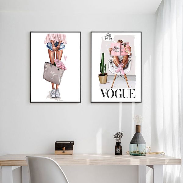 

paintings nordic wall art canvas poster vogue print fashion girl with bag painting decoration picture living room decor unframed