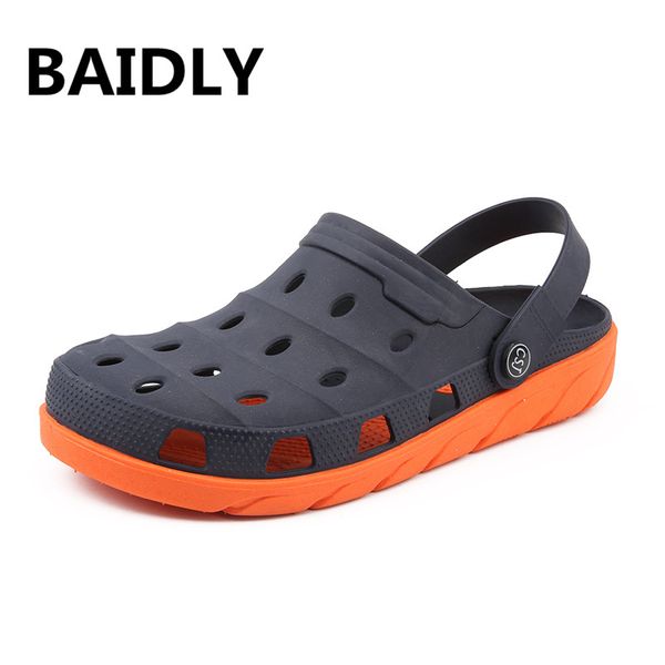 

men sandals new summer style men beach sandals shoes hollow slippers hole breathable flip flops clogs outside, Black