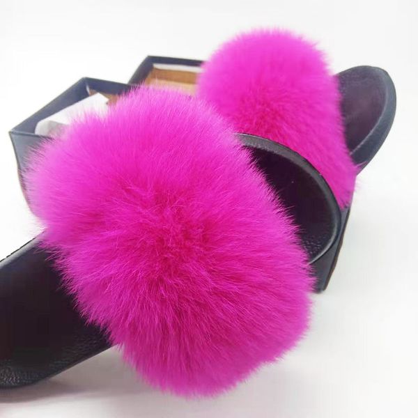 

fur slippers women hair fluffy sliders raccoon fur summer flats sweet ladies shoes size 36-45 home shoes woman sandals, Black