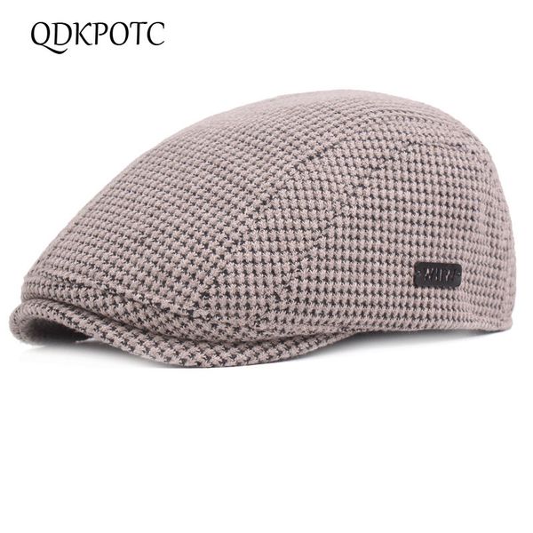 

qdkpotc autumn winter men hat berets british style caps cotton thicken keep warm advanced hat classic vintage plaid visor cap, Blue;gray