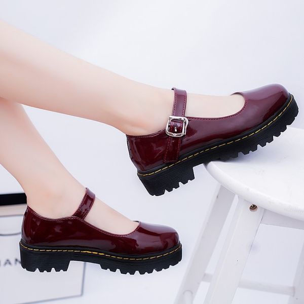 

2019 japanese student lolita shoes girl student shoes jk commuter uniform pu leather platform mary jane z6-28, Black