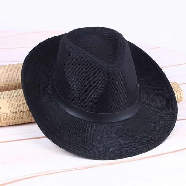 

n2020 ladies new hat (unisex) linen flat edge sunshade sun hat sun men beach summer men straw cowboy black f