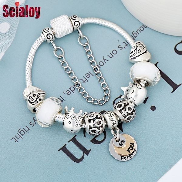 

seilaoy silver prince princess charm bracelets for women men boys girl original symbol beaded couple bracelet bangle gifts, Golden;silver