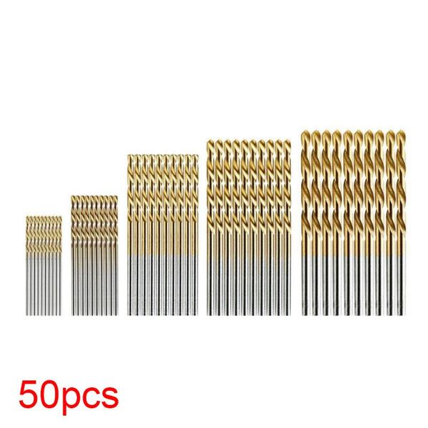 

50pcs twist drill bit high speed steel titanium coated straight shank bit hand power drilling tools for wood 1/1.5/2/2.5/3mm