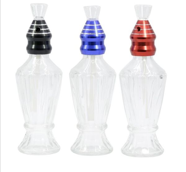 Bottiglia di vetro con tappo in metallo colorato da diciassette centimetri, raccordi per cinture di tubi
