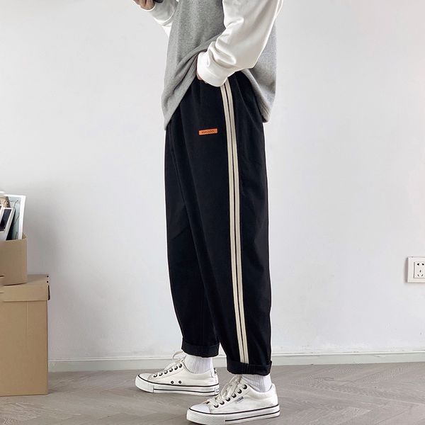 

men oversize wide leg pants 2019 mens straight casual ankle-length pants chinese style summer male harem, Black