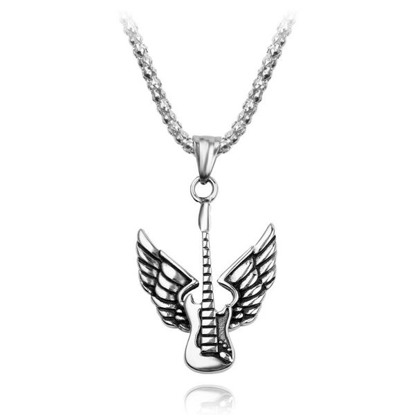 

wholesale rock violin wing pendant necklace personality punk necklace men gift pendant jewelry factory direct, Silver
