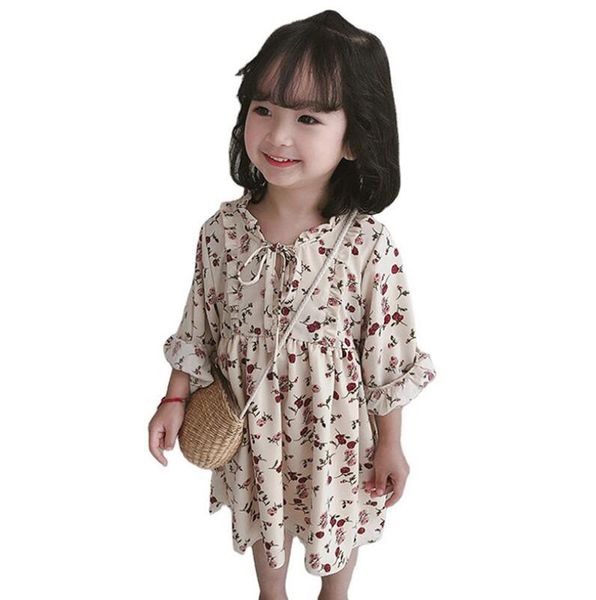 

ins new girl's spring and autumn new girl's chiffon flower korean version children's dress the gifr for kids, Red;yellow