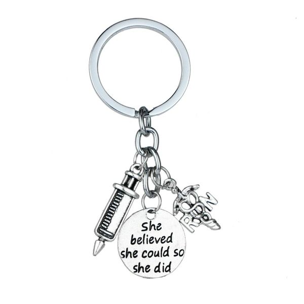 

12pc wholesale keychain so she did syringe pendant she believed could keyring for doctor nurse physicians medical jewelry, Silver