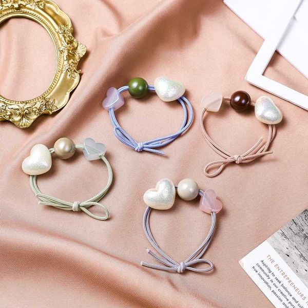 

multicolor bead colors elastic hair bands gradient white love heart woman girls scrunchie children hair headband accessories, Slivery;white