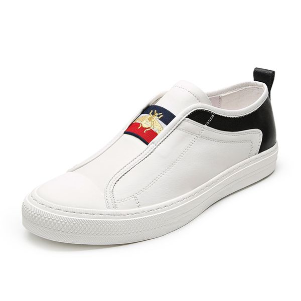 

2019 summer layer cow leather skateboard shoes men's trendy genuine leather sneakers slip-resistant rubber sole slip-on 38~44, Black